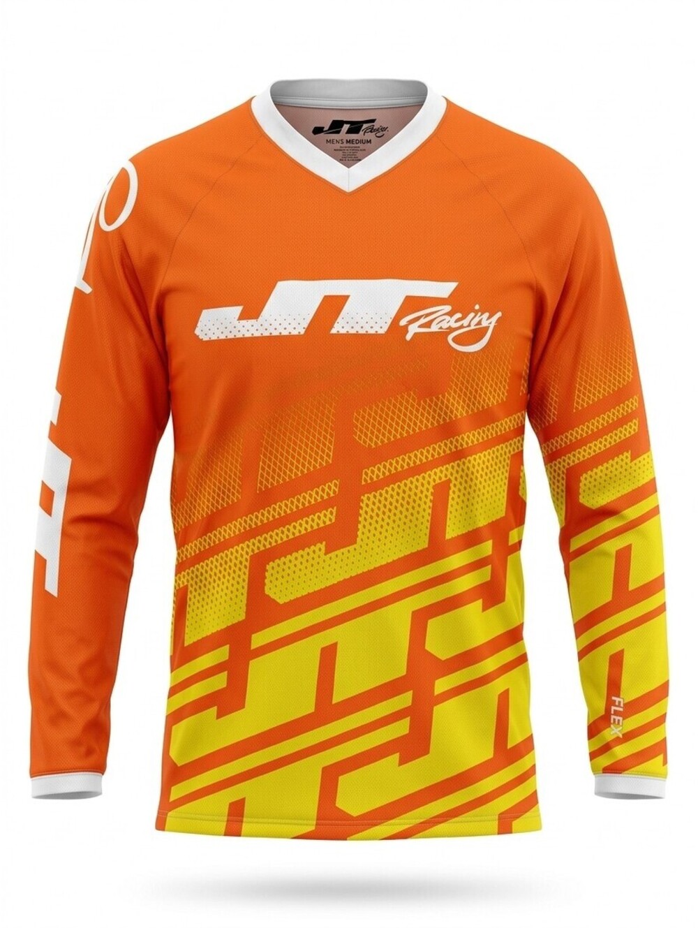 JT Racing Flex Motocross Jersey Mens Medium Neon Orange Yellow MX Dirt Bike EUC